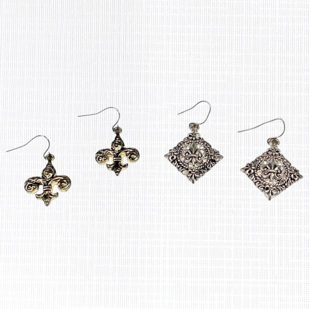 LOT Fleur De Lis Pierced Earrings Dangle Charm Gold Silver Tone Metal Saints